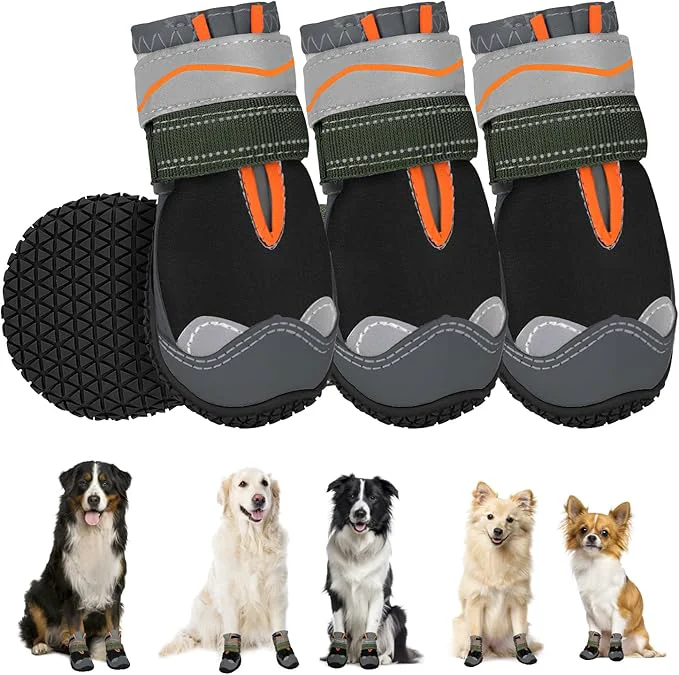 World-Class SlowTon Dog Shoes for Large Small Medium Dogs - Waterproof Dog Boots for Summer Hot Pavement Paw Protector for Outdoor Walking Winter Snow Anti-Slip Rubber Dog Booties for Hardwood Floor B 4 About ThisOverview Sophisticated