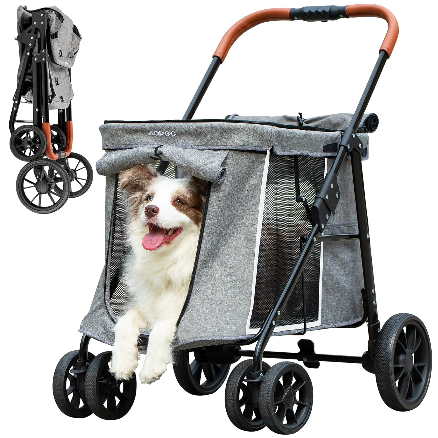 Reliable Medium Dog Stroller Dual Entry One-Touch Folding Small and Medium Pet Stroller 360° Rotating Front Wheels 70 lbs Weight Capacity for Outdoor Travel and Elderly Dogs - Gray Stylish