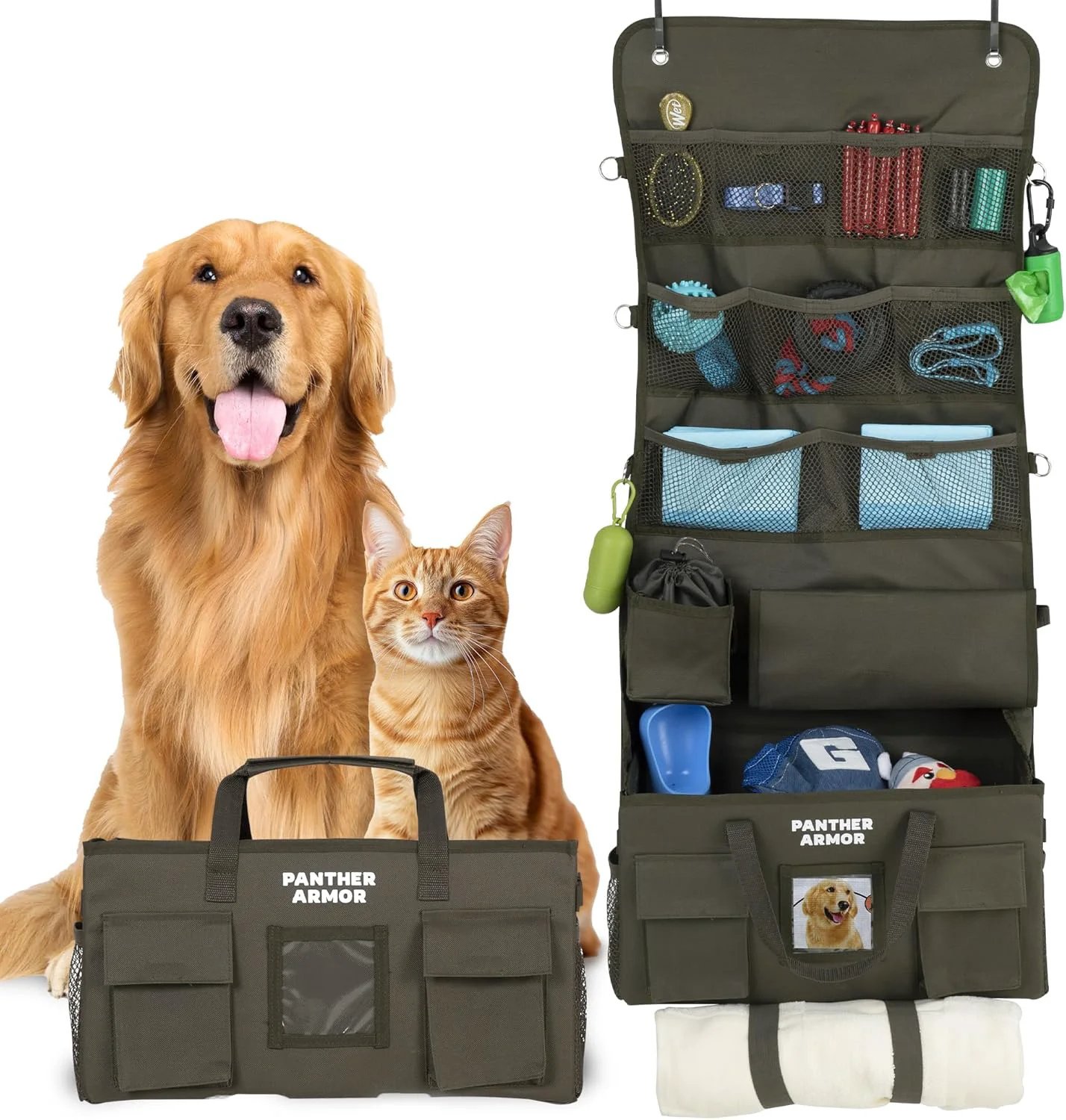 Prestigious Panther Armor Dog Travel Bag Hanging Dog Organizer Pet Storage Tote Bag for Supplies Waterproof Door Storage Closet Organizer Food Treat Container for Travel Accessories Modern