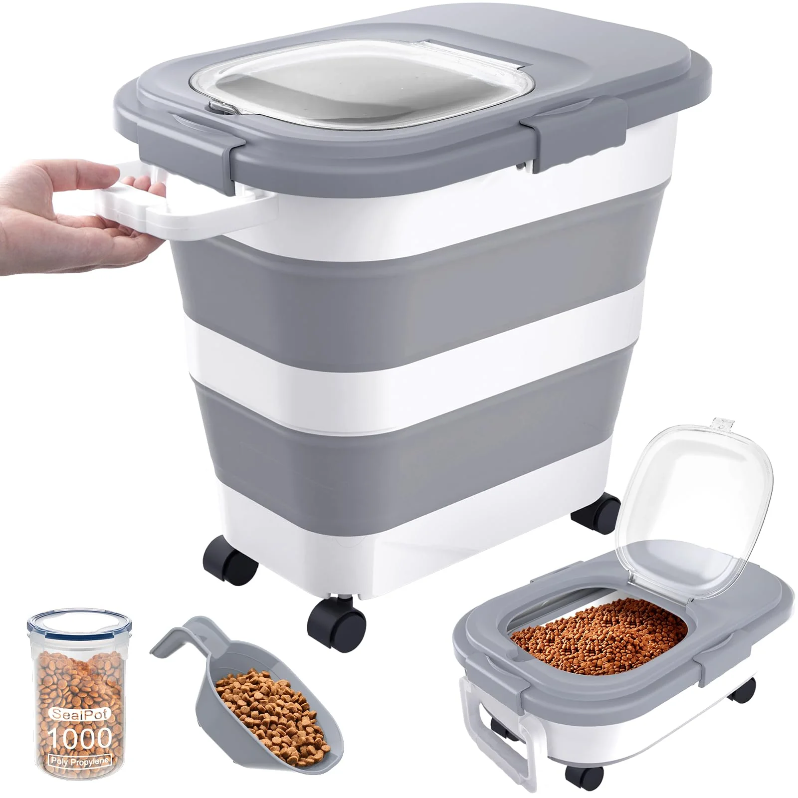 Stylish DDMOMMY 25 lb Collapsible Airtight Dog Food Storage with Wheels Handle Convenient