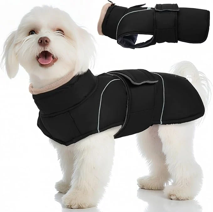 Sustainable Black Dog Coat Soft Pet Sweater for Cold Weather Waterproof Dogs Jacket with Fleece Lined Warm Pet Winter Coat with Leash Hole Thick Dog Clothes Windproof Puffer Coats for Small DogsAbout ThisOverview Classic