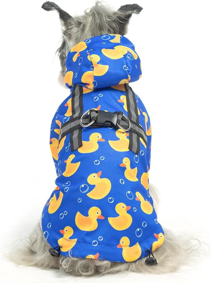 Powerful PUPTECK Dog Raincoat with Hood Harness Built-in Waterproof Dog Rain Jacket Slicker Poncho Reflective Vest Clothes for Rainy Snowy Winter Cold Days Blue Duck MAbout ThisOverview Minimalist
