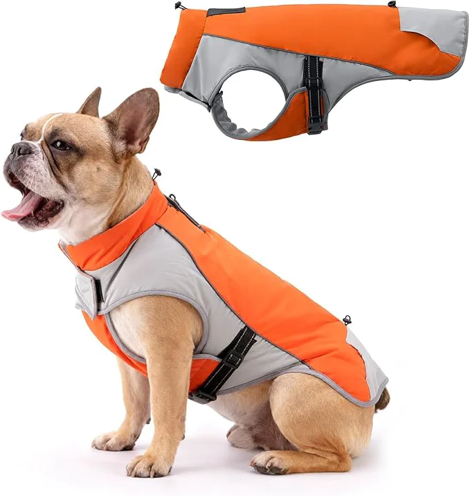Next-Generation Warm Dog Cold Weather Coats - Waterproof Dog Winter Clothes with Reflective Straps Adjustable Buckle Leash Hole for Poodle Dachshund Border Terrier Yorkshire Terrier，Orange Gray MAbout ThisOverview Environmentally Friendly