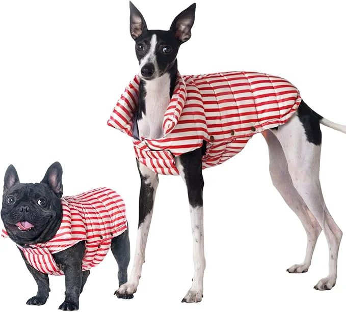 Classic SPACE LION Dog Puffer Jacket Down Winter Coat Durable Outdoor Coat for Cold and Windy Conditions Lightweight Adjustable Fit Coats for Medium Large Dogs RedStripe Size18 L About ThisOverview Reusable