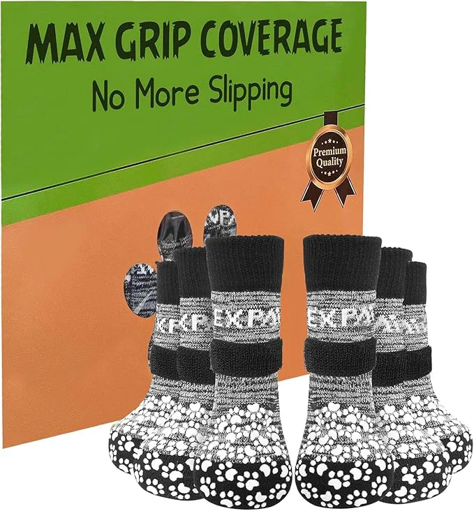 Trendy EXPAWLORER 6PCS Anti-Slip Dog Socks to Prevent Licking Paws Dog Shoes for Hot Pavement Paw Protector Traction Control on Hardwood Floor Dog Booties for Puppy Small Medium Large Senior DogsAbout ThisOverview Innovative