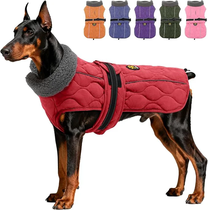 Refined Dog Winter Coat Adjustable Quilted Dog Snow Jacket with Fleece Lining Water Resistant Pet Apparel for Cold Weather Warm Large Doggie Coat with Leash Hole and Reflective Strip NewRed LAbout ThisOverview Proven