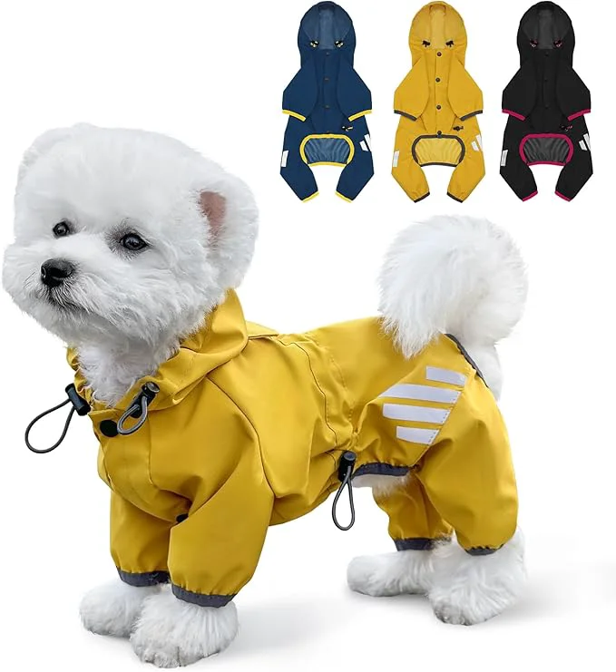 Casual Dog Raincoat Waterproof Dog Rain Jacket with Hood Rain Coat with Leash Hole Reflective Strap for Small Medium Dogs Lightweight Puppy Clothes Yellow L About ThisOverview Prestigious
