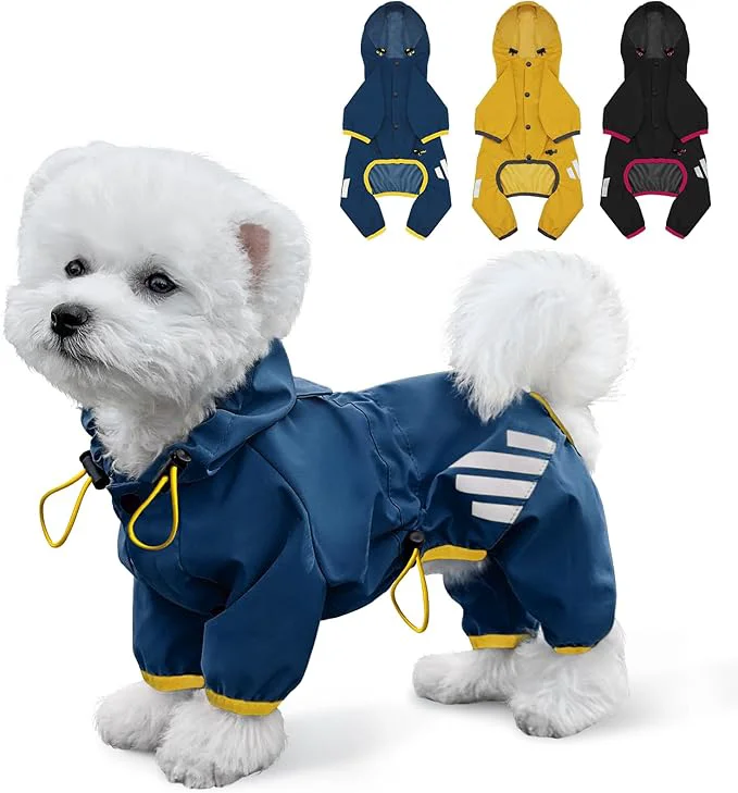 Unique Dog Raincoat Waterproof Dog Rain Jacket with Hood Rain Coat with Leash Hole Reflective Strap for Small Medium Dogs Lightweight Puppy Clothes Blue XS About ThisOverview Carefully Designed