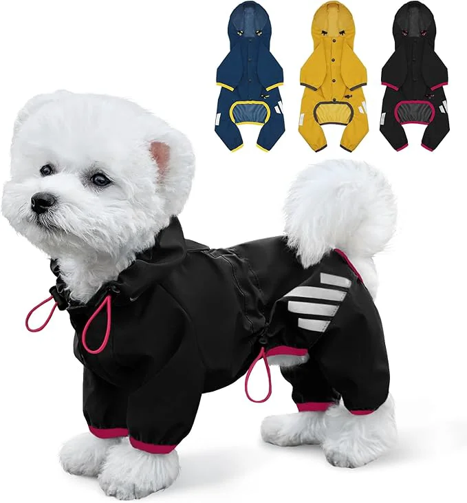 Smart Dog Raincoat Waterproof Dog Rain Jacket with Hood Rain Coat with Leash Hole Reflective Strap for Small Medium Dogs Lightweight Puppy Clothes Black L About ThisOverview Green