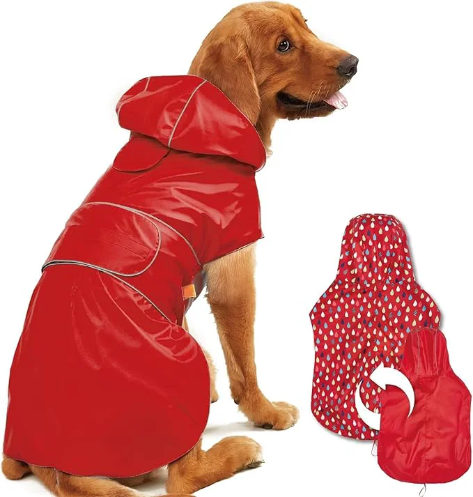 Proven Dog Raincoat Reversible Single Side Slicker Poncho Adjustable Waterproof Dog Rain Jacket with Leash Hole Reflective Stripe Hooded Snowproof Windproof Clothes for Small to 3X-Large Dogs XLAbout ThisOverview High-End