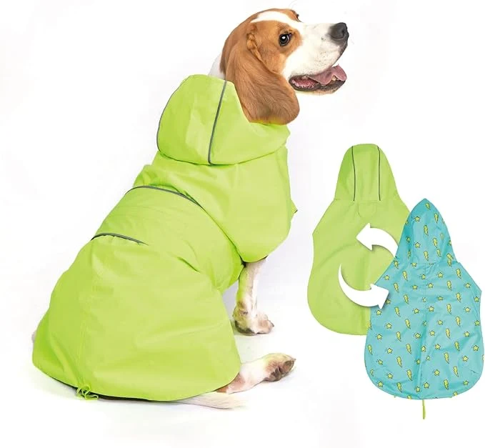 Enhanced Dog Raincoat Reversible Single Side Slicker Poncho Adjustable Waterproof Dog Rain Jacket with Leash Hole Reflective Stripe Hooded Snowproof Windproof Clothes for Medium to 2X Large Dogs MAbout ThisOverview Responsible