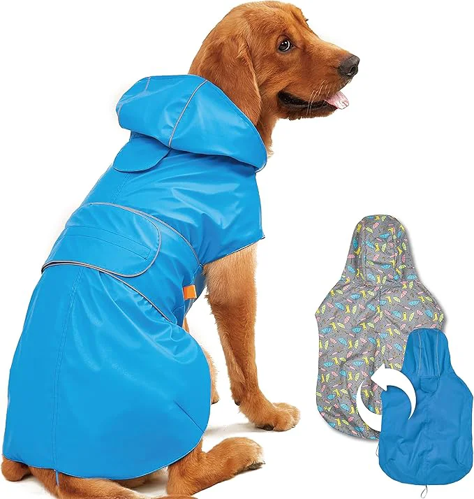 Clean Dog Raincoat Reversible Single Side Slicker Poncho Adjustable Waterproof Dog Rain Jacket with Leash Hole Reflective Stripe Hooded Snowproof Windproof Clothes for Small to 3X-Large Dogs 2XLAbout ThisOverview Recyclable
