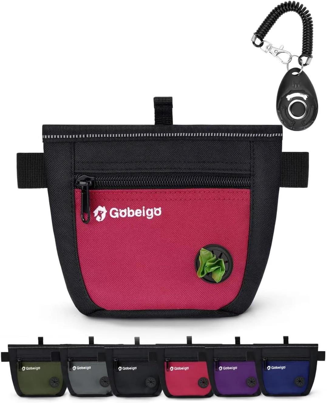 Elegant Gobeigo Dog Treat Pouch and Training Clicker Upgrade Two Magnetic Closure to Prevent Spills 2 Cup Treat Bag with Poop Bag Dispenser Metal Clip Waist Belt Fanny Pack for Pet Walking Black Red Unique