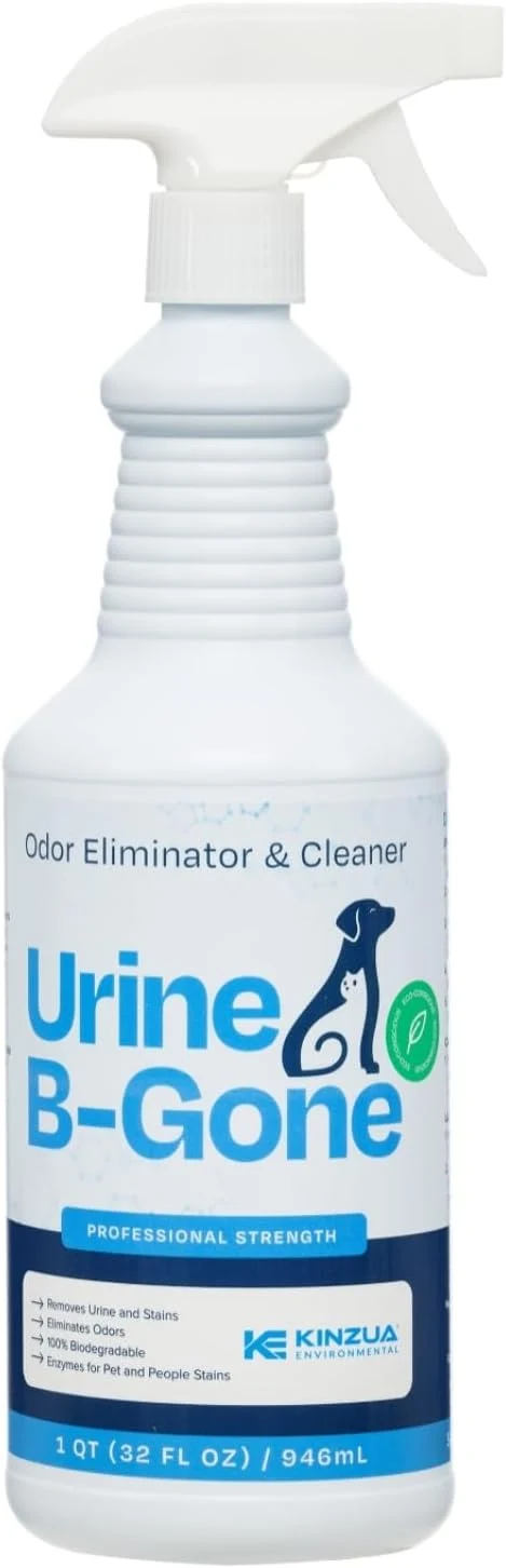 Convenient KINZUA ENVIRONMENTAL Urine B-Gone Professional Enzyme Odor Eliminator Pet Stain Remover Human Cat Dog Urine Cleaner Effective on Laundry Carpets More Scent 32oz Natural