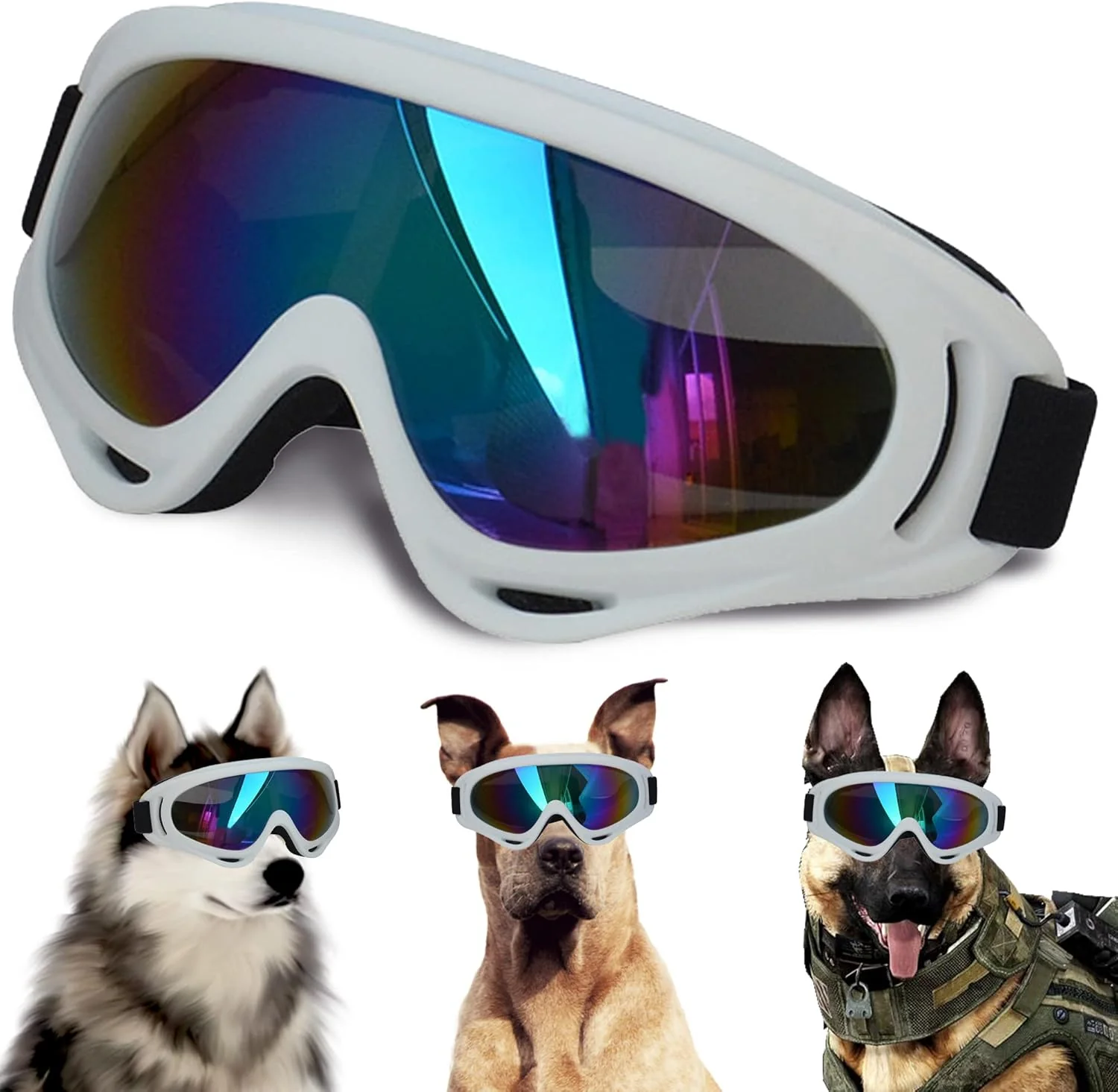 Reliable Large Dog Sunglasses With Adjustable Strap UV Protection Windproof Puppy Eyewear Suitable for Medium-Large Pets Eyes Protection Soft Goggles White Frame Fine Crafted