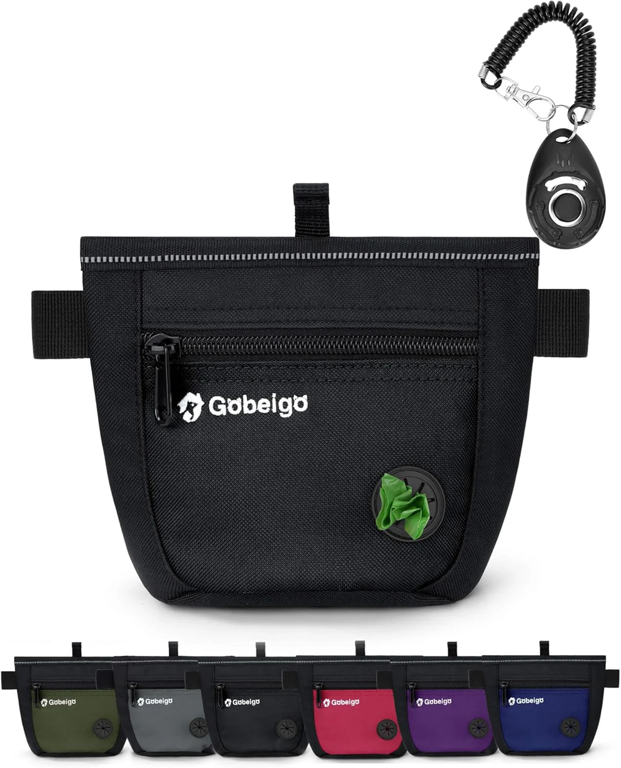 Flexible Gobeigo Dog Treat Pouch and Training Clicker Upgrade Two Magnetic Closure to Prevent Spills 2 Cup Treat Bag with Poop Bag Dispenser Metal Clip Waist Belt Fanny Pack for Pet Walk Black Practical