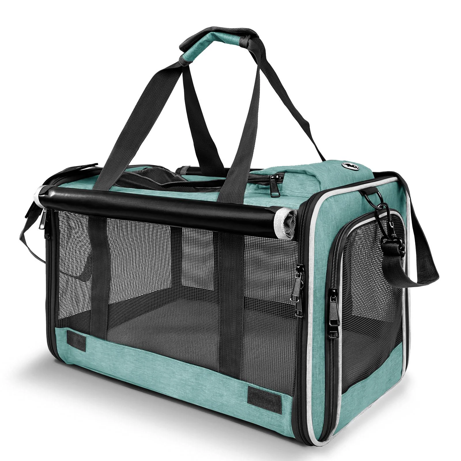 Durable GAPZER 18-Inch Small Dog Carrier Teal — Collapsible Breathable Mesh Private Vet Visit Crate Organic