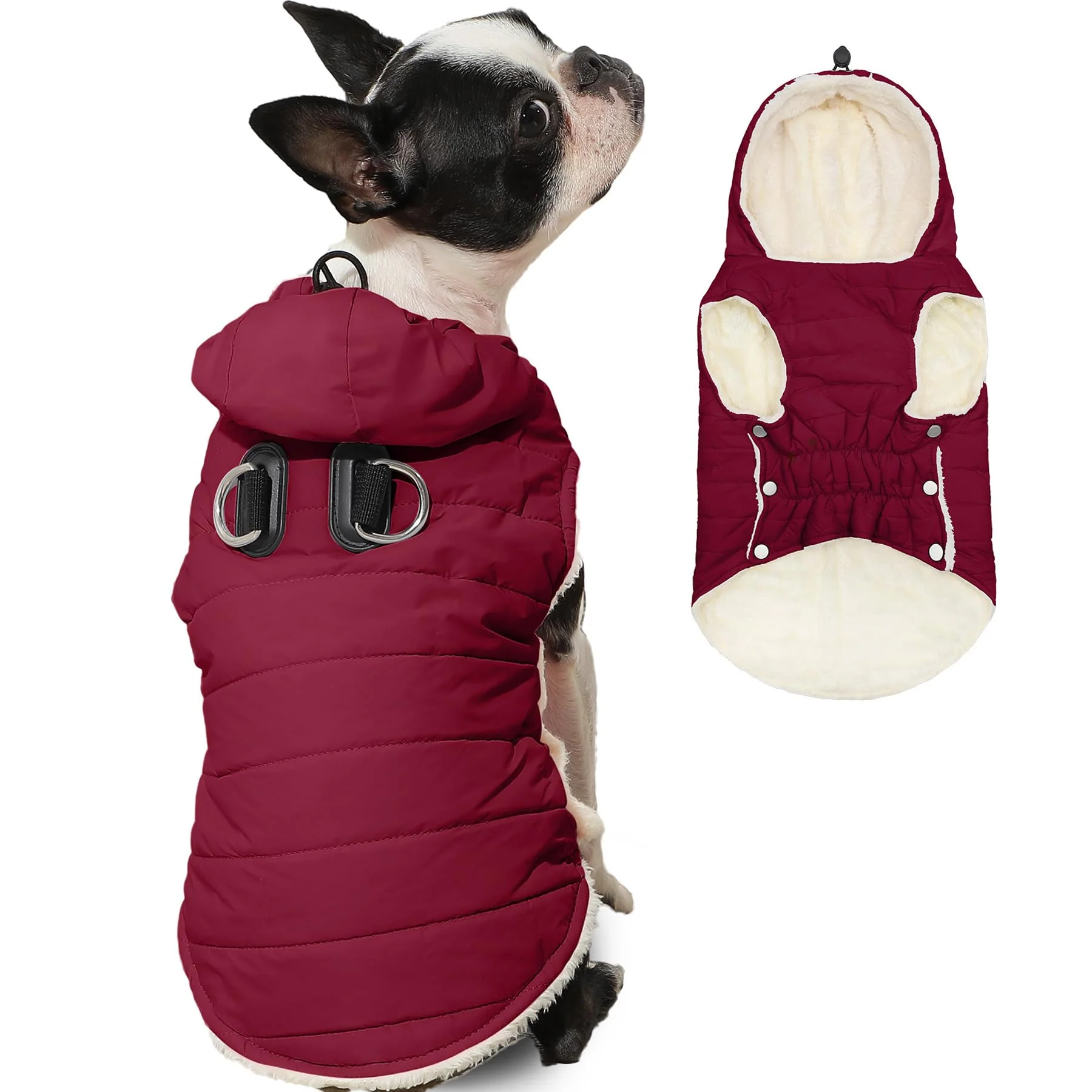 Dependable Vecomfy Fleece-Lining Dog Hoodie with Harness — Extra Warm Medium Jacket Red L High-Performance