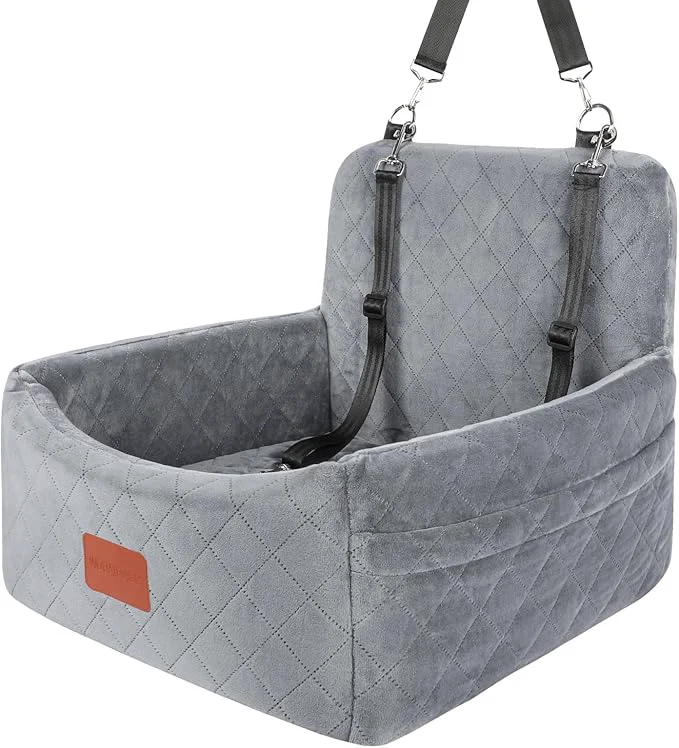Breathable Dog Car Seat for Small Dogs Under 30lbs Comfy Safe Travel Bed with Washable Cover 2 Clip-On Safety Leashes and Pockets Anti-Slip Base Easy to Install Grey About ThisOverview Healthy