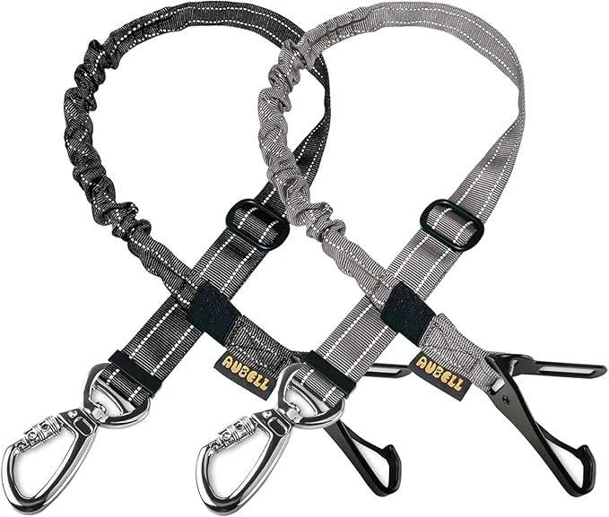 Breathable AUBELL Dog Seat Belt for Car 2 Pack Set 3-in-1 Adjustable Reflective Bungee Heavy Duty Dog Car Harness Tether with Clip Hook Latch Buckle Swivel Zinc Alloy Carabiner Black GreyAbout ThisOverview Smart