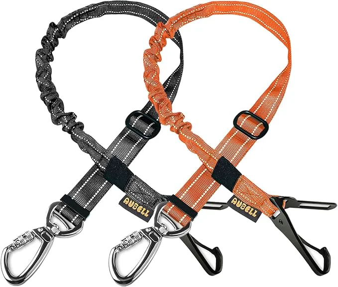 Trendy AUBELL Dog Seat Belt for Car 2 Pack Set 3-in-1 Adjustable Reflective Bungee Heavy Duty Dog Car Harness Tether with Clip Hook Latch Buckle Swivel Zinc Alloy Carabiner Black OrangeAbout ThisOverview Recyclable