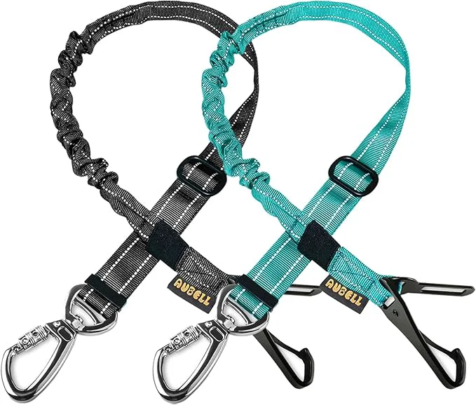 Smooth AUBELL Dog Seat Belt for Car 2 Pack Set 3-in-1 Adjustable Reflective Bungee Heavy Duty Dog Car Harness Tether with Clip Hook Latch Buckle Swivel Zinc Alloy Carabiner Black TealAbout ThisOverview Sustainable