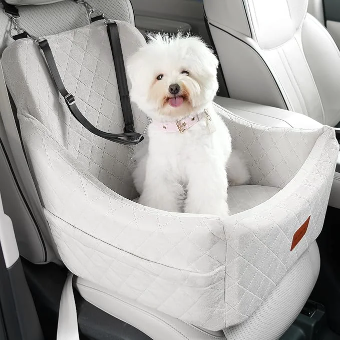 Outstanding Dog Car Seat for Medium Sized Dog Pet Travel Car Bed with Seat Belt Channle Fully Detachable and Washable Car Dog Seat with Adjustable Straps 3 Straps Easy to Install Beige About ThisOverview Excellent