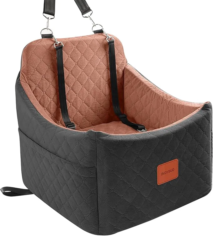 Versatile Dog Car Seat for Small Medium Dogs Memory Foam Dog Booster Seat Travel Safety Pet Car Seat with Washable Removable Cover Storage Pockets for Dogs up to 35 lbs Black Brown Medium About ThisOverview Selected