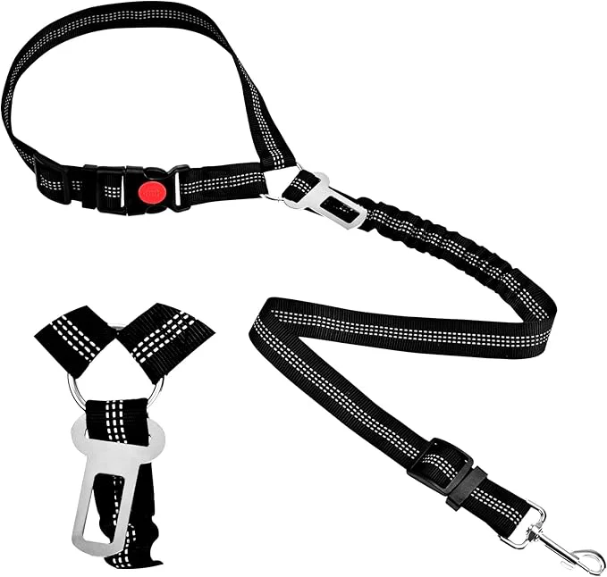 Official Headrest Dog Car Safety Seat Belt-Easy to Use Dog Seat Belt with Military-Grade Seatbelt Adjustable - Car Leash with Elastic Bungee Reflective Safety Tether Black About ThisOverview Detailed