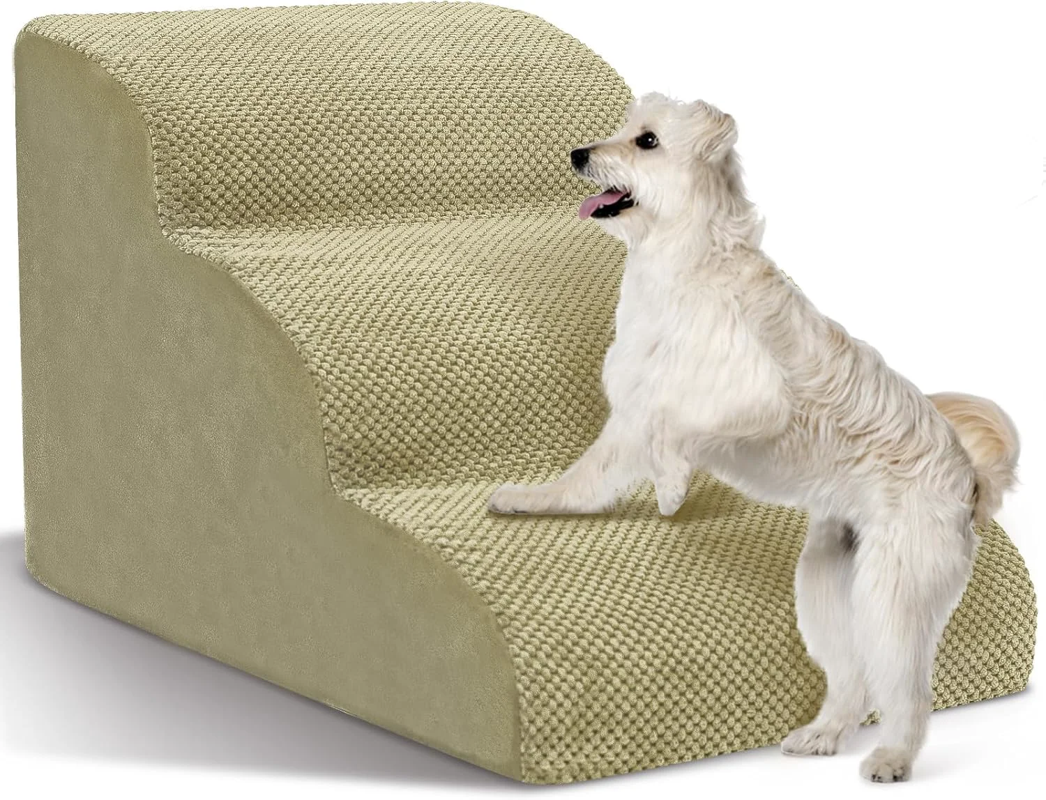Safe Dog Stairs for Small Dogs - High Density Foam Pet Steps Extra Wide Dog Ramp with Non-Slip Bottom for High Beds Couch and Sofa for Dogs Injured Older Doggy Cats 3 Steps Camel World-Class