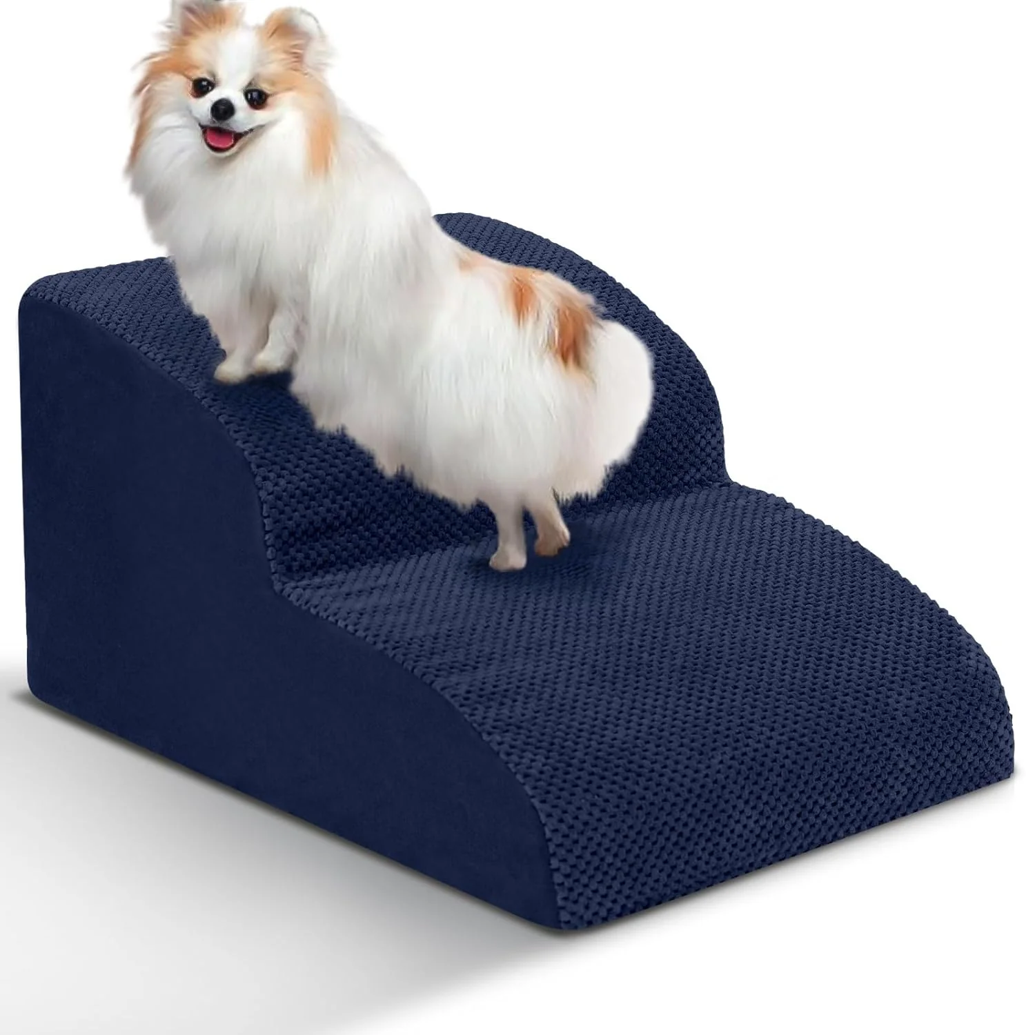 Long-Lasting Dog Stairs for Small Dogs - High Density Foam Pet Steps Extra Wide Dog Ramp with Non-Slip Bottom for High Beds Couch and Sofa for Dogs Injured Older Doggy Cats 2 Steps Navy Premium Material