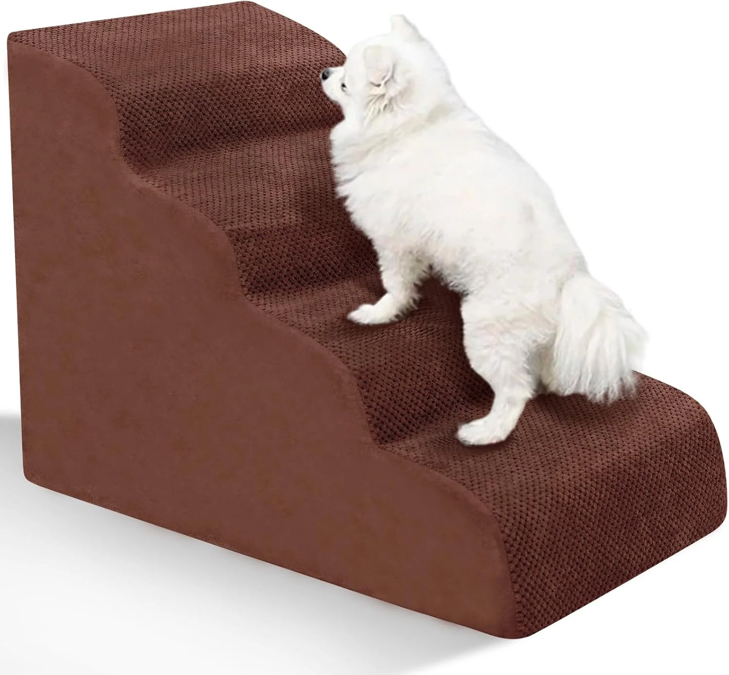Solid Dog Stairs for Small Dogs - High Density Foam Pet Steps Extra Wide Dog Ramp with Non-Slip Bottom for High Beds Couch and Sofa for Dogs Injured Older Doggy Cats 4 Steps Brown Modern