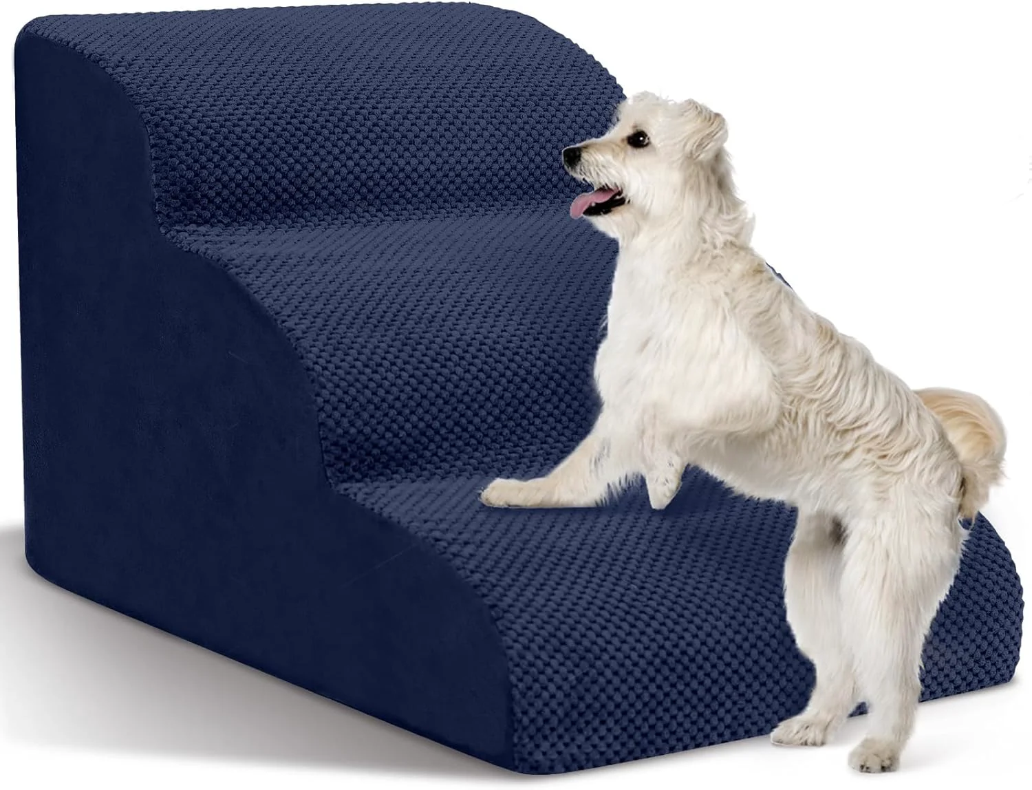 World-Class Dog Stairs for Small Dogs - High Density Foam Pet Steps Extra Wide Dog Ramp with Non-Slip Bottom for High Beds Couch and Sofa for Dogs Injured Older Doggy Cats 3 Steps Navy Proven