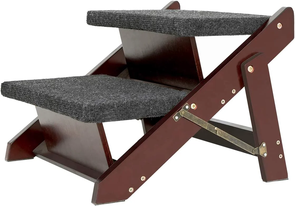 Soft MEWANG Wooden Pet Stairs Pet Steps - 2-in-1 Foldable Stairs Ramp for Beds and Cars - Portable Dog Cat Ladder Up to 110 Pounds Exclusive