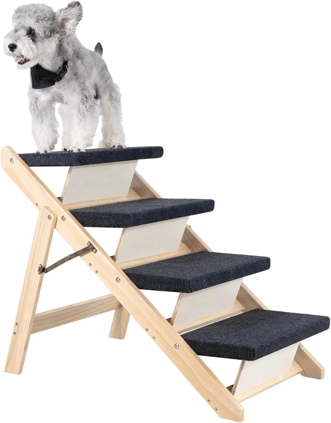 Classic MEWANG Wood Pet Stairs Ramp for Small Medium Dogs and Cats Aging Pets – 3-in-1 Foldable Portable Non-Slip Pet Ladder for Tall Beds Couches Cars–Holds Up to 220 lbs 31.5 L x 17.2 W x 25.0 H Original Design