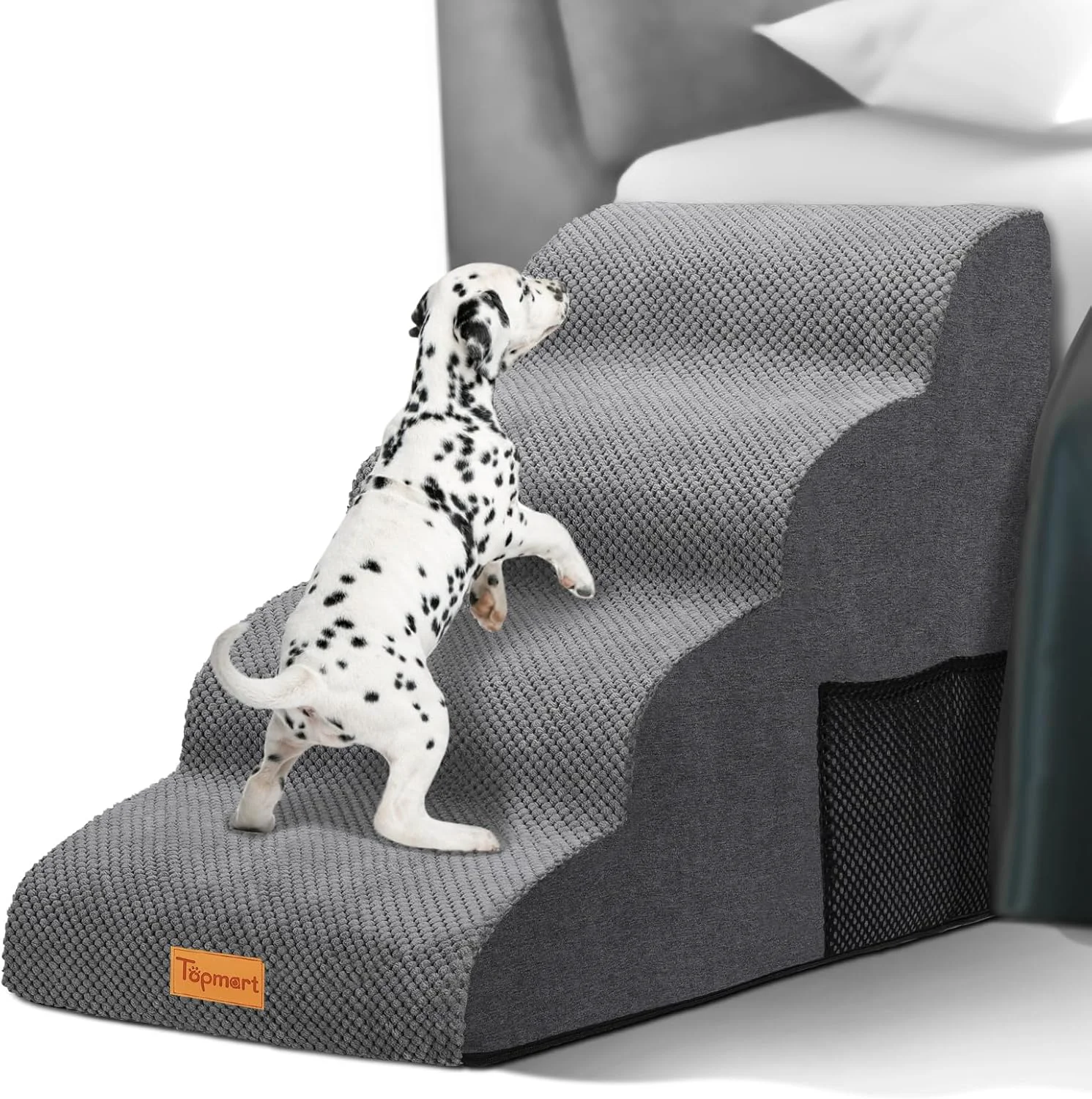 High-Quality Topmart High Density Foam Dog Steps 4 Tiers Extra Wide Deep Pet Steps Non-Slip Dog Stairs Ramp for Bed Soft Foam Cat Ladder for Older Injured Older Pets Cats with Joint Pain Selected