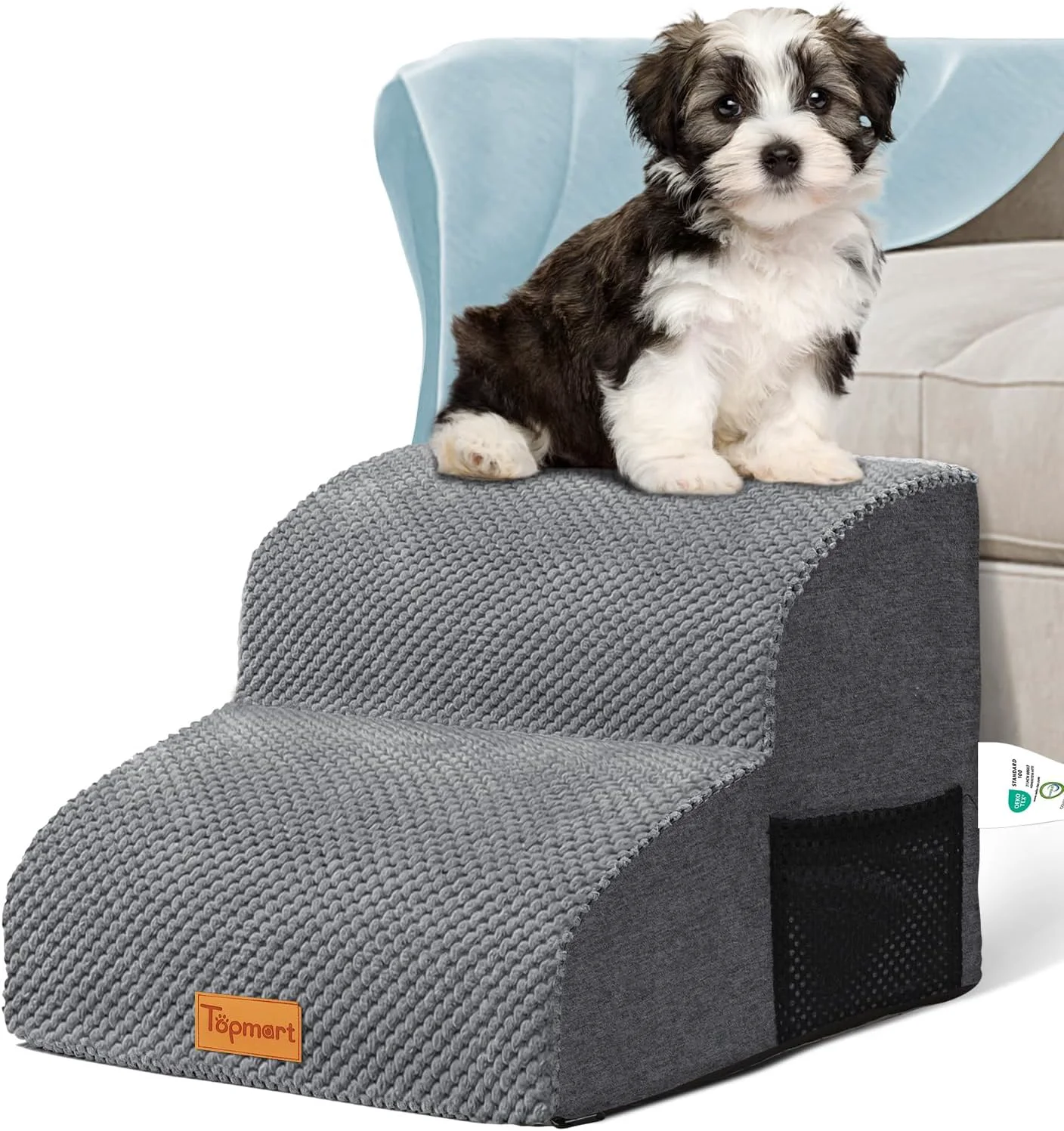 Easy-to-Use Topmart High Density Foam Pet Steps 2 Tiers 11.8 High Non-Slip Dog Stairs Soft Foam Dog Ramp Ladder for Injured Older Cats Pets with Joint Pain Suitable for Low Sofas Stairs Lower Place Superior