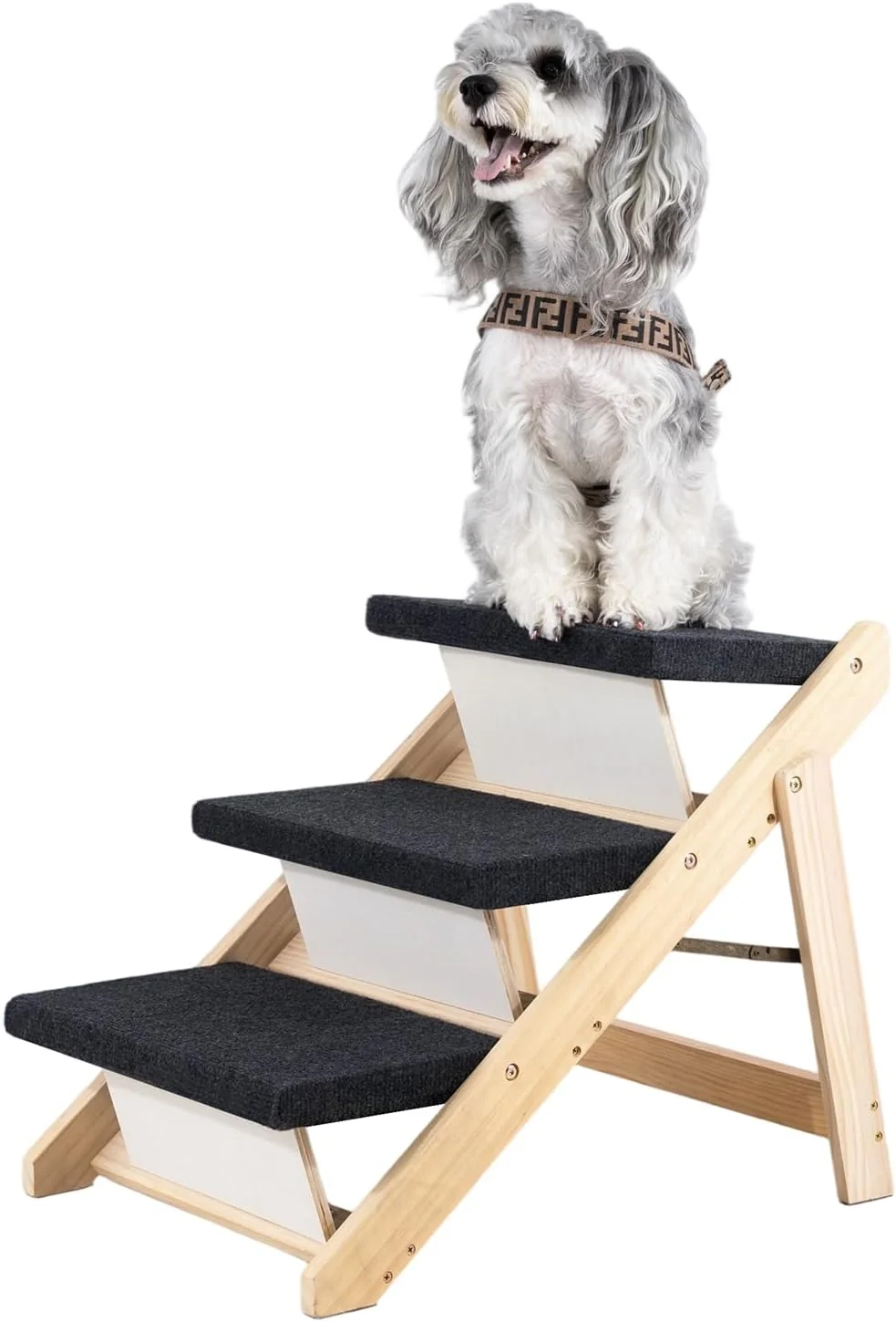 Trusted MEWANG Wood Pet Stairs Ramp for Small Medium Dogs and Cats Aging Pets – 3-in-1 Foldable Portable Non-Slip Pet Ladder for Tall Beds Couches Cars–Holds Up to 220 lbs 24.8 L x 17.2 W x 19.5 H Original