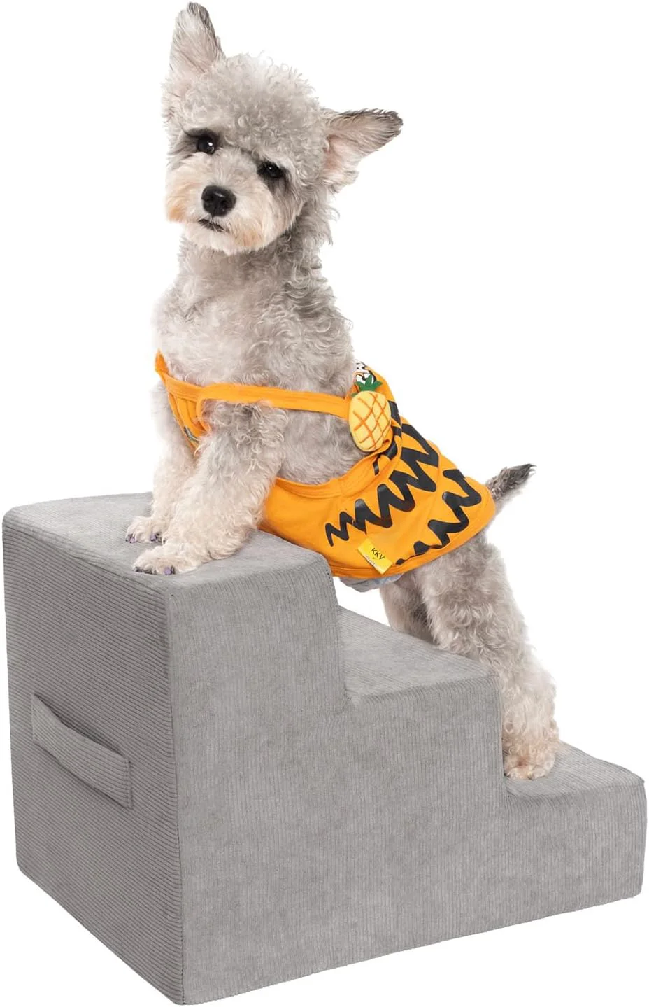 Versatile MEWANG Dog Stairs for Small Medium Dogs and Old Cats –3 4 5 Steps High-Density Foam Pet Ramp for Bed Couch Non-Slip Washable Cover Grey Square Corner 3 Steps 17.95''×14.96''×13.70'' 2 Advanced