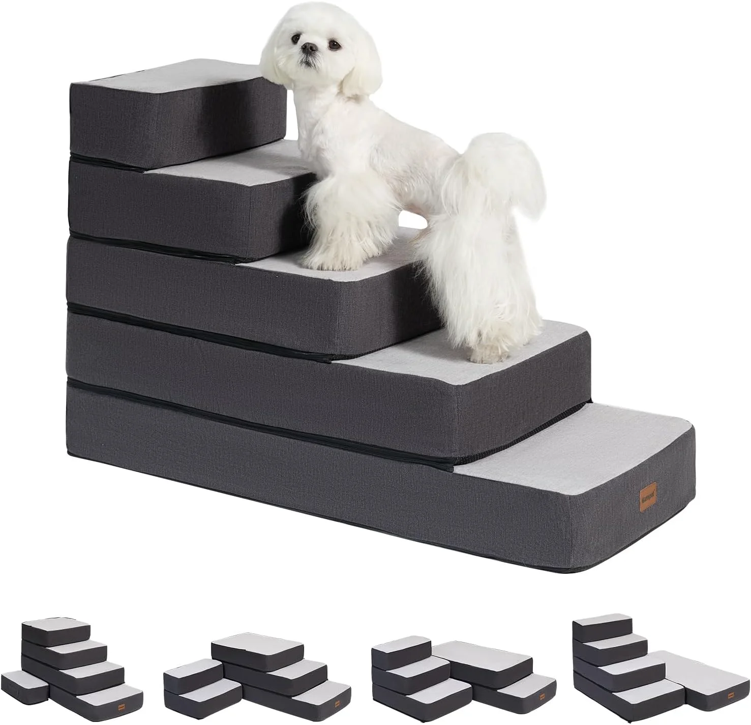 Versatile 5-Step Adjustable Dog Stairs for High Beds Dog Steps for Small Dogs and Cats Foldable Pet Stairs for Bed Climbing Non-Slip Pet Step Indoor Grey Efficient