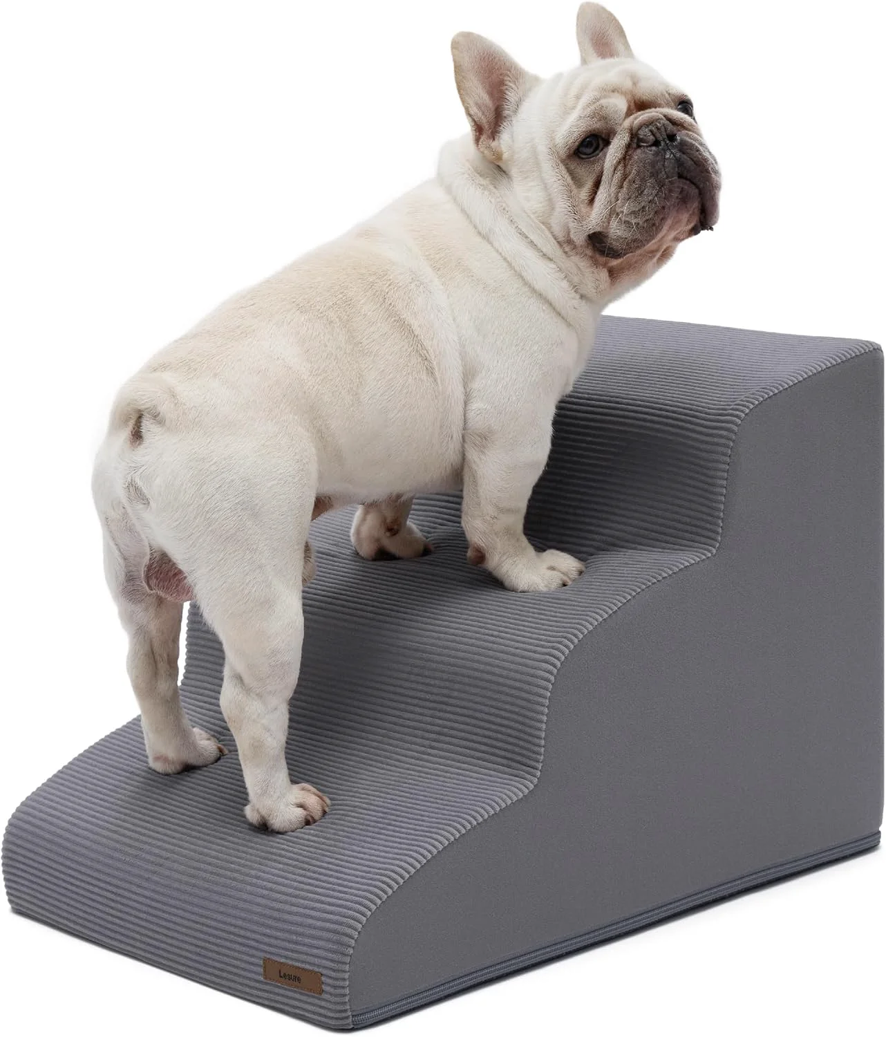 Versatile Lesure Dog Stairs for Small Dogs and Cats Pet Steps Ramp for Bed and Couch with CertiPUR-US Foam with Non-Slip Bottom Grey 3 Steps Crafted