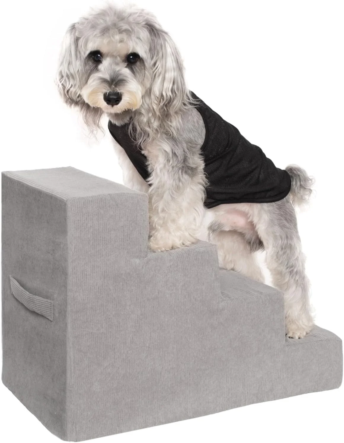 Original MEWANG Dog Stairs for Small Medium Dogs and Old Cats –3 4 5 Steps High-Density Foam Pet Ramp for Bed Couch Non-Slip Washable Cover Grey Square Corner 4 Steps 23.94''×18.27''×14.96'' 2 Next-Generation