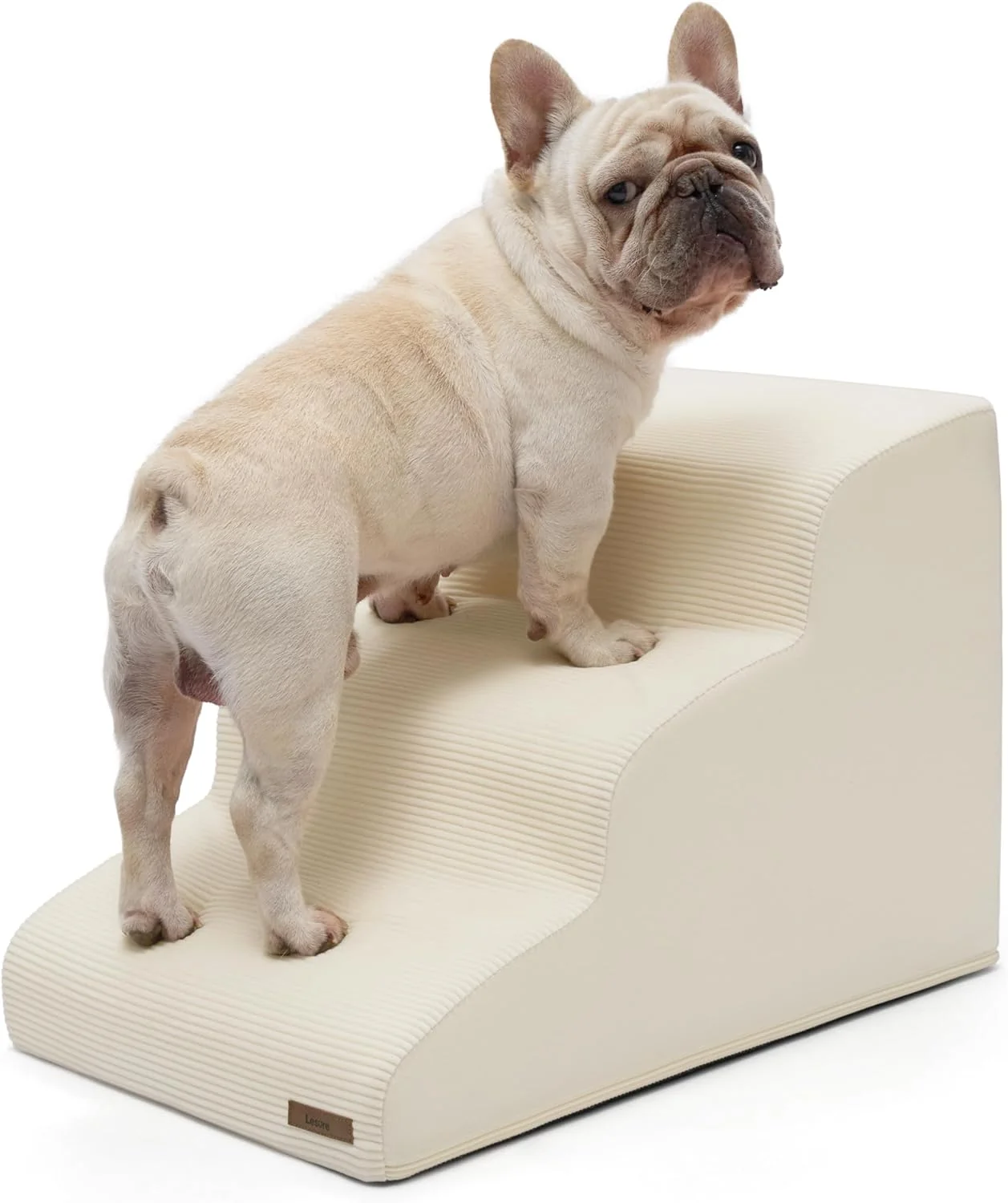 Top-Quality Lesure Dog Stairs for Small Dogs and Cats Pet Steps Ramp for Bed and Couch with CertiPUR-US Foam with Non-Slip Bottom Beige 3 Steps Natural