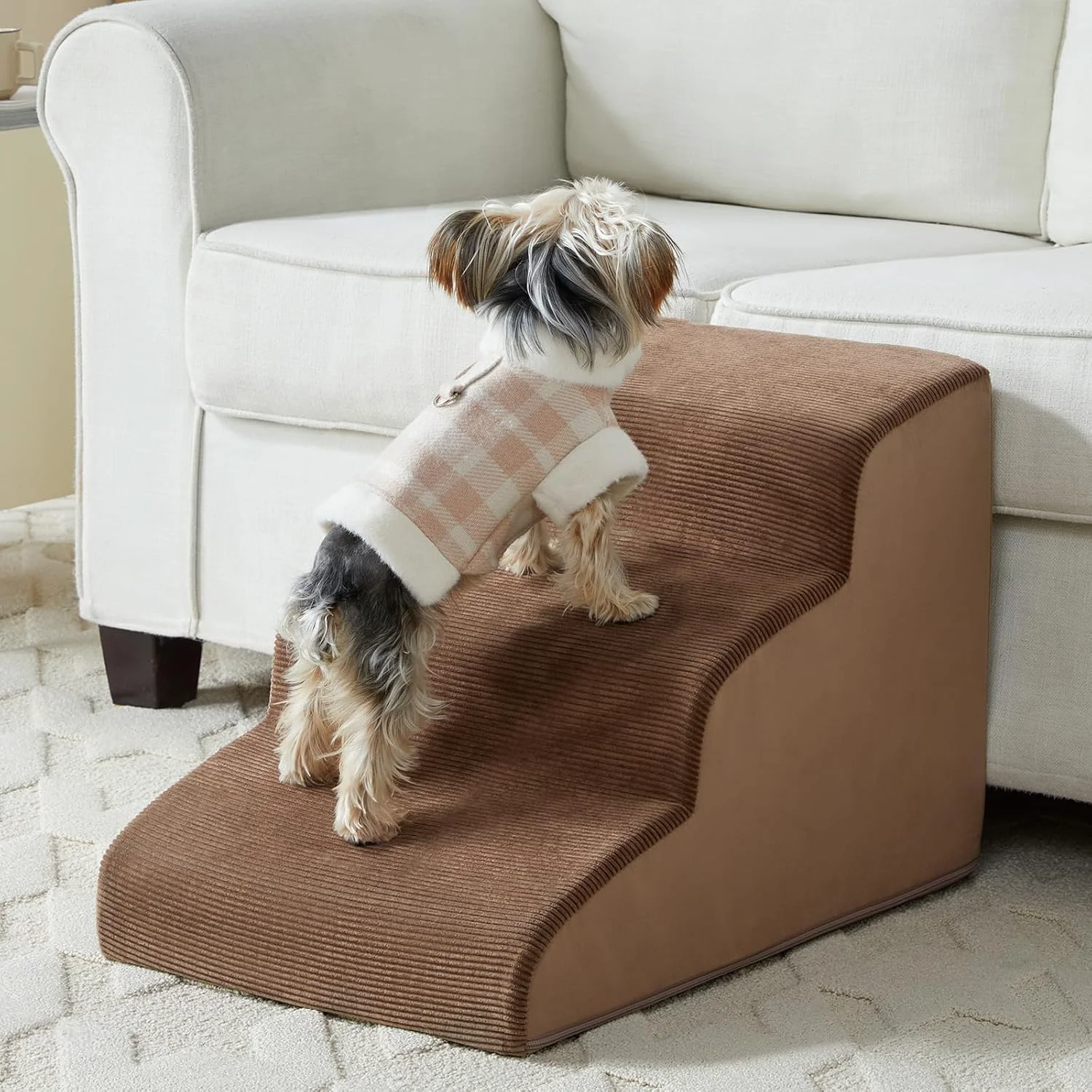 User-Friendly Dog Stairs for Small Dogs 3-Steps Dog Ramp for Bed and Couch Pet Stairs with Highly Supportive Foam and Non-Slip Bottom Pet Steps for Cat Doggie High 15.7 Inch Specialty