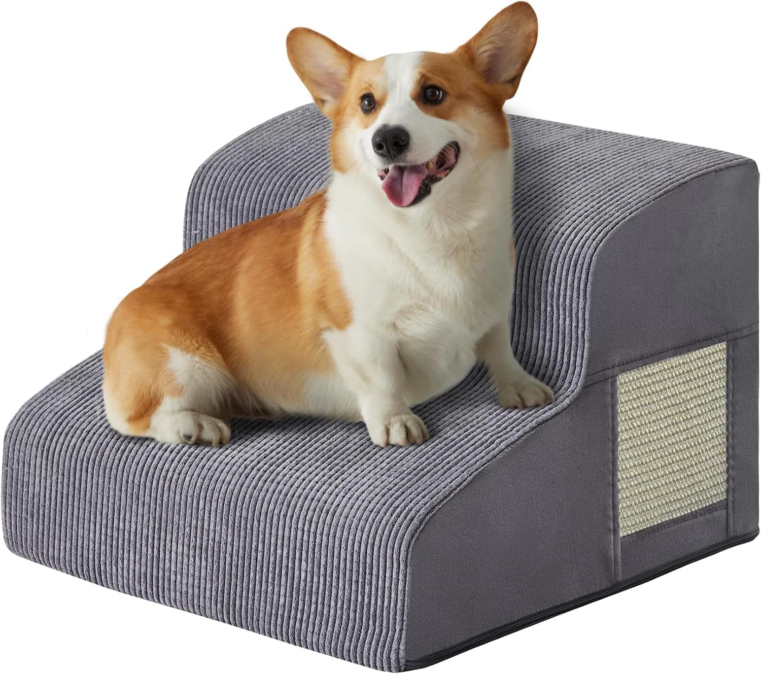 Unique Dogs Steps for Bed Dog Stairs for Small Dogs 2-Step Dog Ramp for Bed Couch Sofa and Chairs Non-Slip Bottom Design Cat Scratching High Density Foam Portable Pet Step Indoor Grey Flexible