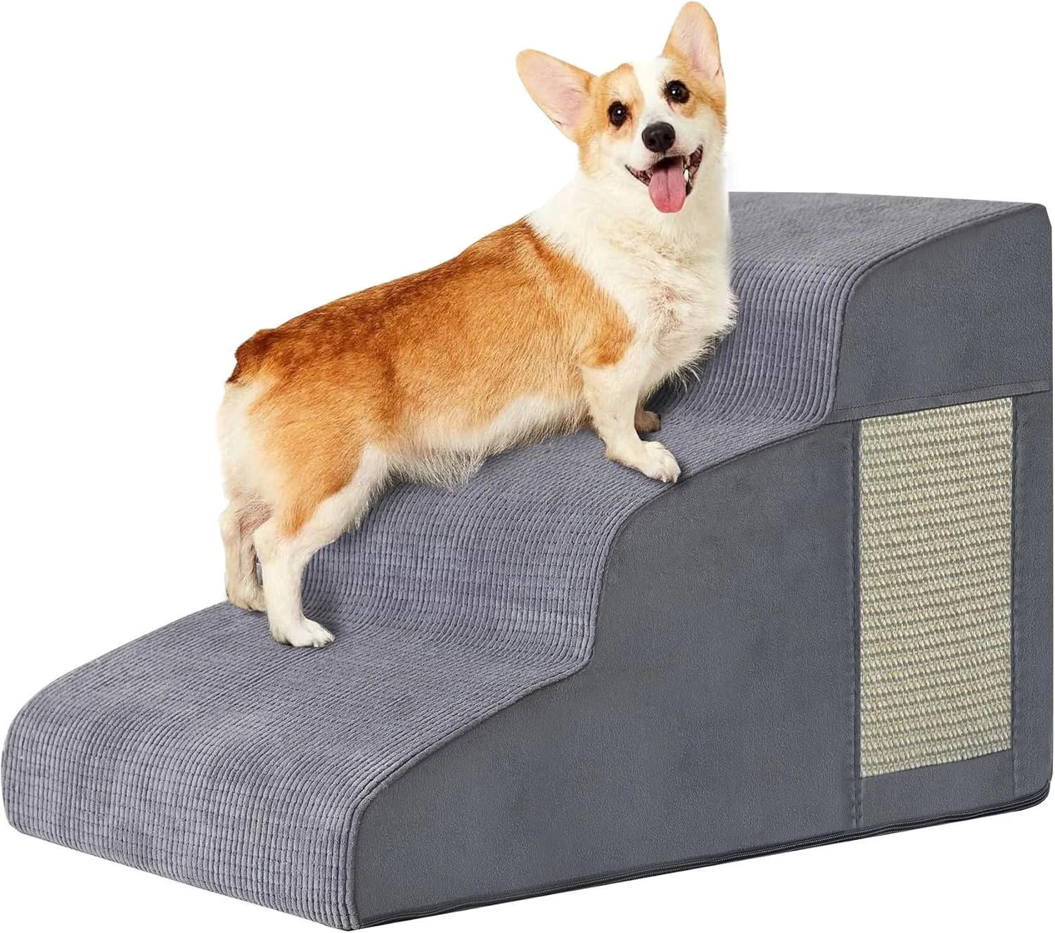 Trusted Pet Stairs Dog Stairs for Small Dogs Dogs Steps 3-Step Curved Dog Ramp for Bed Couch Sofa Car and Chairs Non-Slip Bottom Design Cat Scratching Board High Density Foam Portable Pet Step Grey Premium