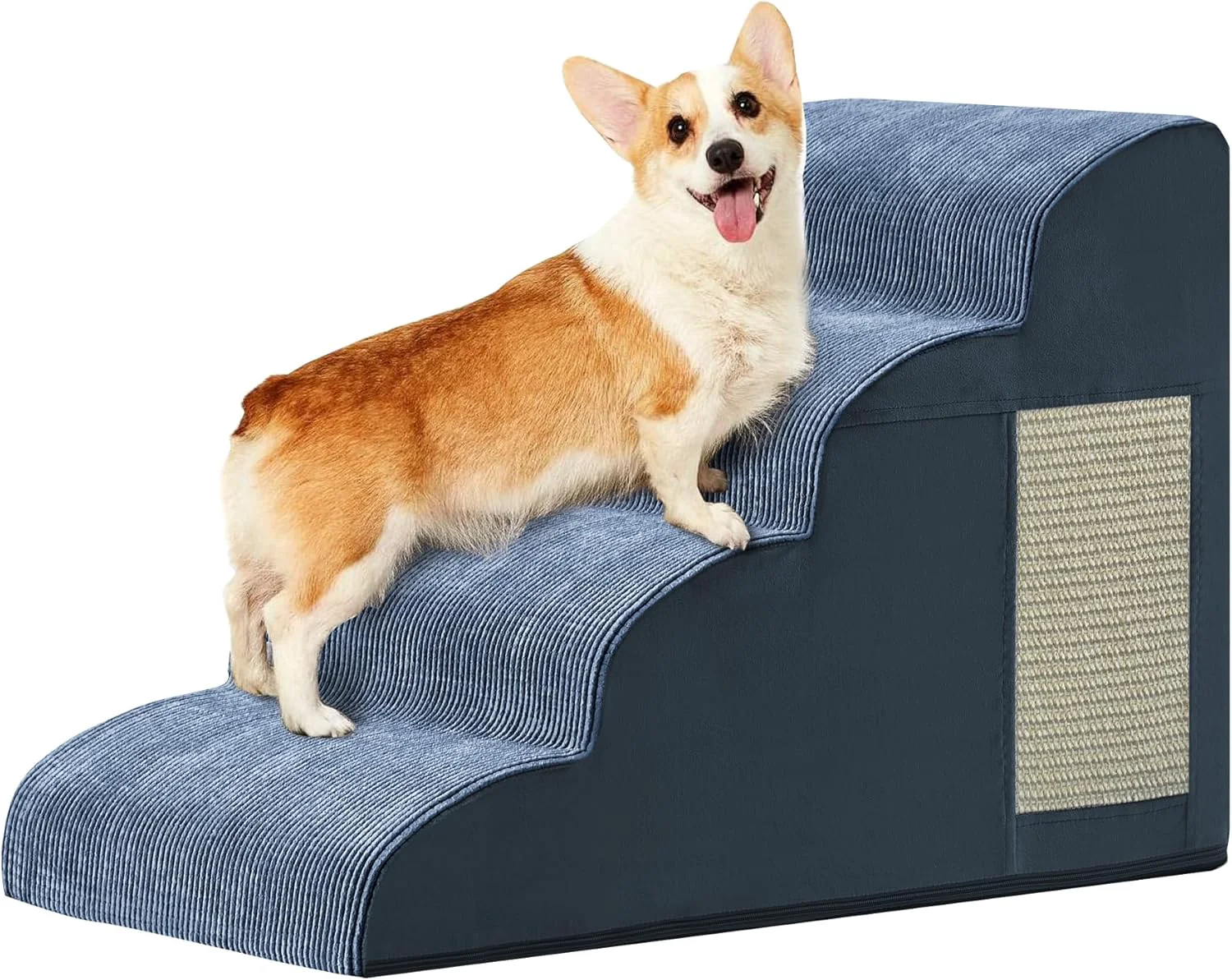 Selected Navy Portable Pet Steps - 4-Step Dog Cat Ramp for Bed Couch Sofa Chairs - Non-Slip High Density Foam Authentic