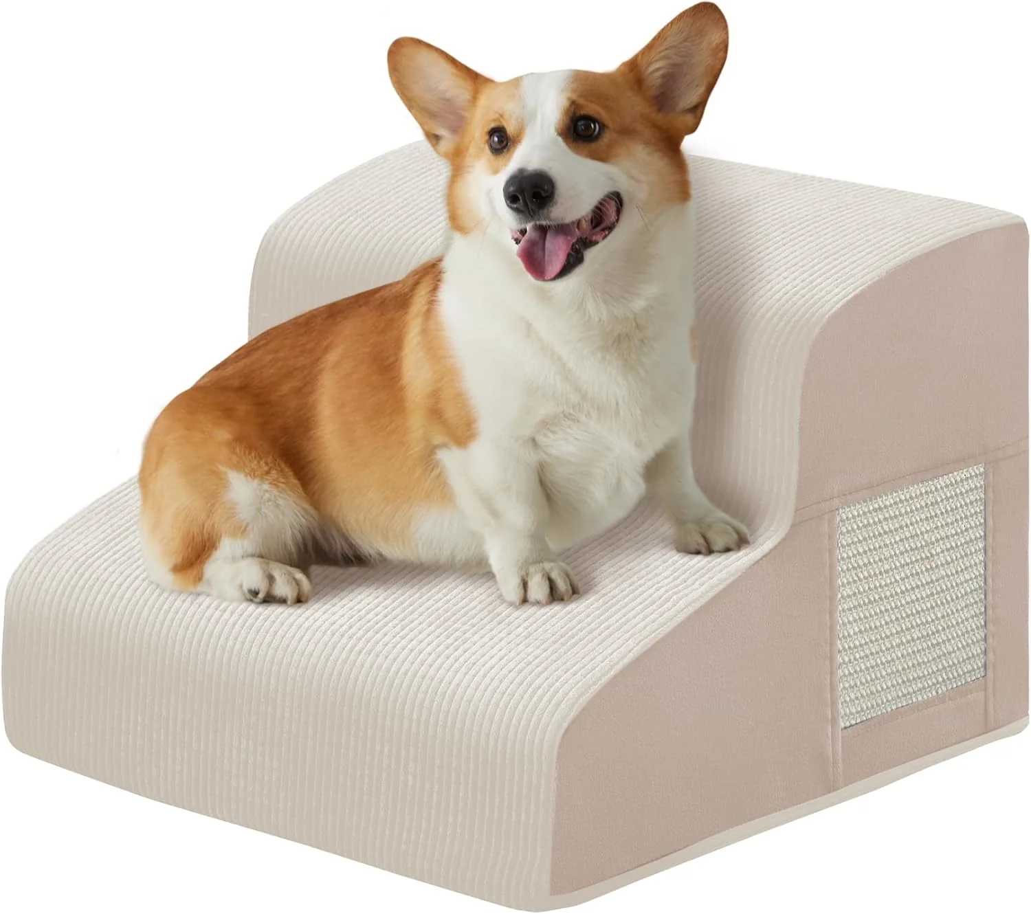 Refined Dogs Steps for Bed Dog Stairs for Small Dogs 2-Step Dog Ramp for Bed Couch Sofa and Chairs Non-Slip Bottom Design Cat Scratching High Density Foam Portable Pet Step Indoor Beige Top-Quality