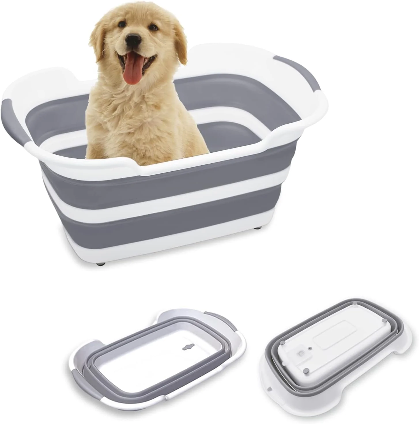 Enhanced 7.1 Gal 27L Multipurpose Collapsible Pet Bathtub Upgraded with Drainage Hole and Pet Hair Collector for Bathing Shower Portable Laundry Basket-Foldable Bathing Tub-Storage Organizer. Verified