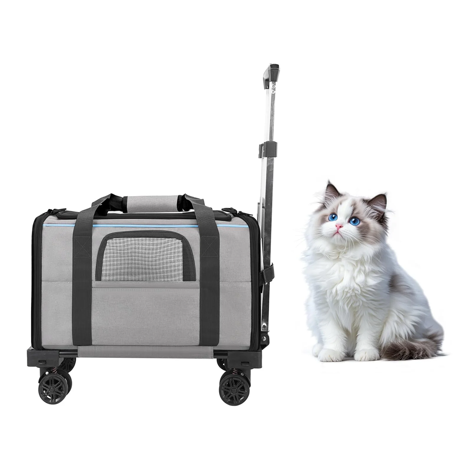 Enhanced Elfpeth Pet Carrier with Wheels - Soft-Side Wheeled Carrier for Cats Small Dogs Grey Dependable
